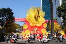 L’exposition artistique « Vó ngựa khai Xuân » met en scène le cheval aux fleurs d’abricot, symbole d’élan et d’aspiration pour la nouvelle année. Photo : VNA