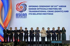 Des représentants des pays membres de l'ASEAN posent pour une photo lors de la cérémonie d'ouverture de la 25e réunion des hauts fonctionnaires de l'ASEAN sur la criminalité transnationale (SOMTC) et des réunions connexes. (Photo : Bernama)