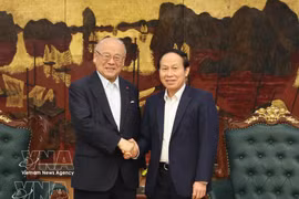 Le vice-Premier ministre Le Tien Chau (à droite) reçoit Takebe Tsutomu, conseiller spécial de l'Alliance d'amitié parlementaire Japon-Vietnam, à Hanoï le 26 juin. Photo : VNA
