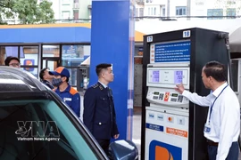 La force de gestion du marché de Hanoï surveille les activités commerciales d’une station-service de Petrolimex sur la rue Trần Quang Khải, à Hanoï. Photo : VNA