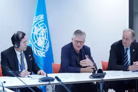 Jean-Pierre Lacroix, Secrétaire général adjoint aux opérations de paix de l'ONU, s'exprime lors d'une conférence de presse à Hanoï (Photo : VNA)