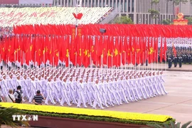 La formation avec le drapeau du Parti et le drapeau national (Photo : VNA)