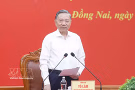 Le secrétaire général du Parti communiste du Vietnam et président de la République, To Lam, lors de la séance de travail avec le Comité permanent du Parti de la ville de Dong Nai (Sud). Photo : VNA