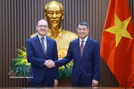 Le Premier ministre Le Minh Hung (dtroite) et l’ambassadeur extraordinaire et plénipotentiaire de la Fédération de Russie au Vietnam, Gennady Bezdetko. Photo : VNA