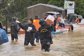 Les autorités et les habitants de la ville de Da Nang distribuent de la nourriture aux zones isolées par les importantes inondations (Photo : VNA)