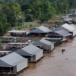 Village flottant près de l'îlot de Ông Hô, commune de My Hoa Hung, dans la province de An Giang. Photo : baoangiang.com.vn