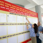 Des électeurs de la province de Hà Tinh consultent la liste des candidats aux élections législatives de la 16e législature et les élections des Conseils populaires de différents échelons pour le mandat 2026-2031. Photo : VNA