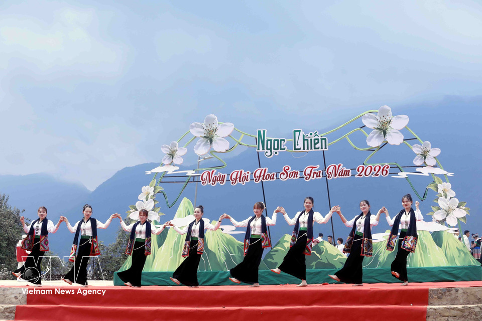 Des spectacles culturels et artistiques dynamiques sont proposés lors de la fête des fleurs de Son Tra dans la commune de Ngoc Chien. (Photo : VNA)