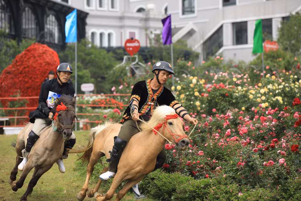 Organisé dans la zone touristique Sun World Fansipan Legend, le Festival du sabot de cheval dans les nuages dégage une ambiance joyeuse et unique. Photo : VNA