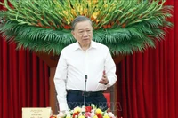 Le secrétaire général du Parti, To Lam, s'exprime lors de l'événement. Photo: VNA