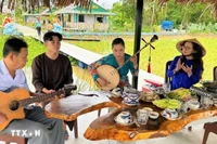Spectacle de musique folklorique traditionnelle sur le site d'écotourisme et de tourisme rural de Canh Dong Cau Ba. Photo : VNA
