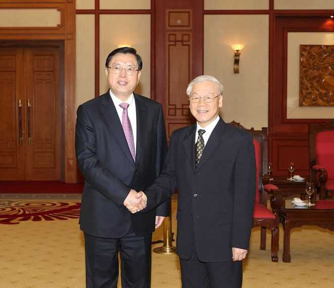 Le secrétaire général Nguyen Phu Trong reçoit le président de l’APN chinoise ảnh 1 Le secrétaire général Nguyen Phu Trong reçoit le président de l’APN chinoise ảnh 1