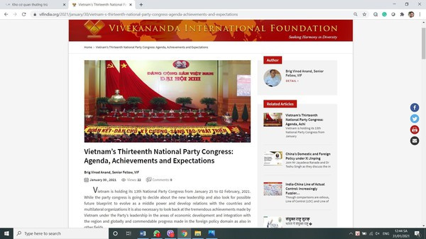 Un expert indien affirme le rôle important du Vietnam au sein des forums mondiaux ảnh 1 Un expert indien affirme le rôle important du Vietnam au sein des forums mondiaux ảnh 1