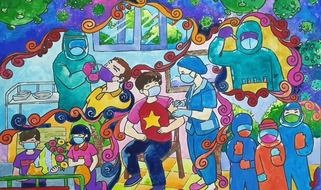 Une élève de 8e année de HCM-Ville remporte le prix spécial du concours de dessin sur le combat anti-COVID-19 ảnh 2 Une élève de 8e année de HCM-Ville remporte le prix spécial du concours de dessin sur le combat anti-COVID-19 ảnh 2