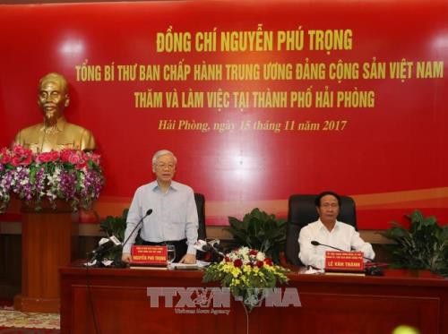 Le secrétaire général Nguyên Phu Trong travaille à Hai Phong ảnh 1 Le secrétaire général Nguyên Phu Trong travaille à Hai Phong ảnh 1