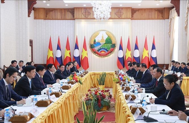Le PM Pham Minh Chinh rencontre son homologue lao Sonexay Siphandone ảnh 1 Le PM Pham Minh Chinh rencontre son homologue lao Sonexay Siphandone ảnh 1