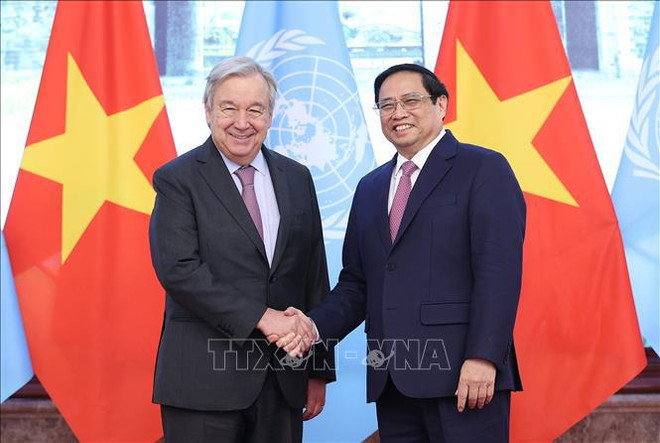 Le PM Pham Minh Chinh reçoit le secrétaire général de l’ONU Antonio Guterres ảnh 1 Le PM Pham Minh Chinh reçoit le secrétaire général de l’ONU Antonio Guterres ảnh 1