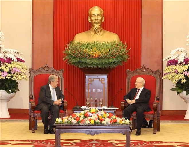 Le Secrétaire général du Parti reçoit le Secrétaire général de l’ONU ảnh 2 Le Secrétaire général du Parti reçoit le Secrétaire général de l’ONU ảnh 2