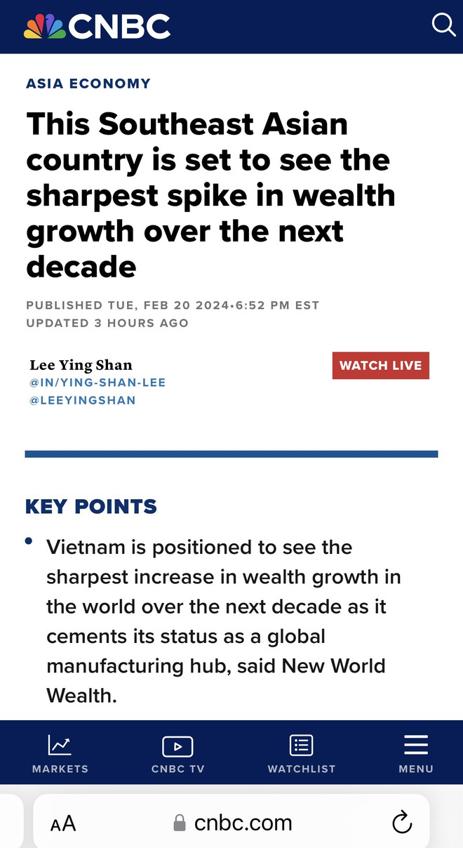New World Wealth: le niveau de prospérité du Vietnam devrait augmenter de 125% au cours de la prochaine décennie ảnh 2 New World Wealth: le niveau de prospérité du Vietnam devrait augmenter de 125% au cours de la prochaine décennie ảnh 2