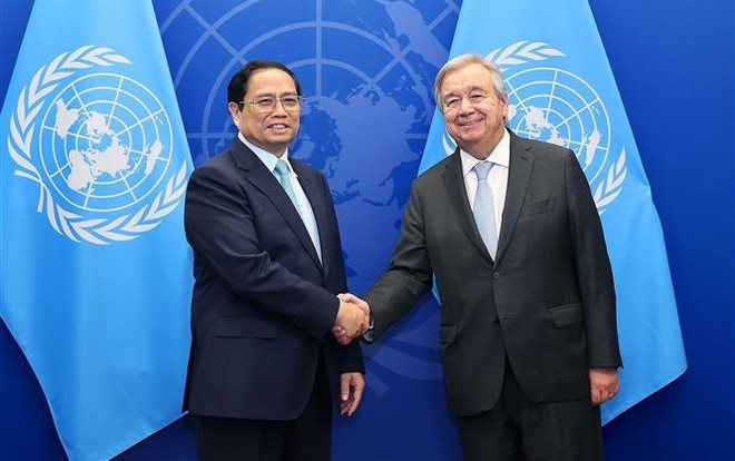 Le Premier ministre Pham Minh Chinh rencontre le secrétaire général de l'ONU ảnh 1 Le Premier ministre Pham Minh Chinh rencontre le secrétaire général de l'ONU ảnh 1