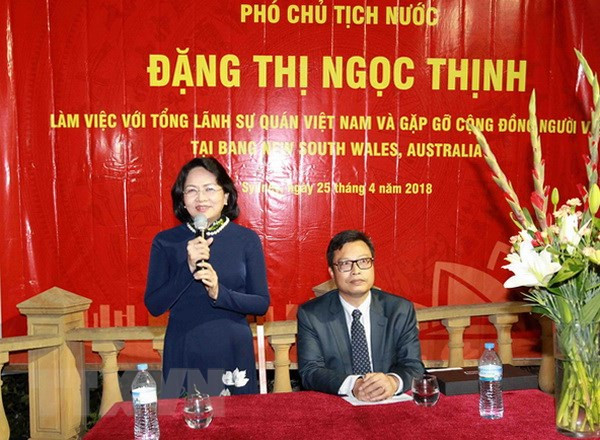 La vice-présidente Dang Thi Ngoc Thinh rencontre des Vietnamiens à Sydney ảnh 1 La vice-présidente Dang Thi Ngoc Thinh rencontre des Vietnamiens à Sydney ảnh 1