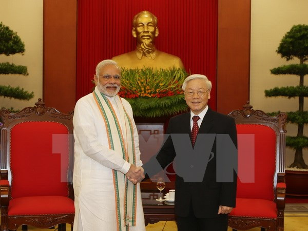Le secrétaire général Nguyên Phu Trong reçoit le Premier ministre indien Narendra Modi ảnh 1 Le secrétaire général Nguyên Phu Trong reçoit le Premier ministre indien Narendra Modi ảnh 1
