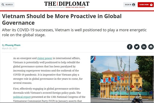 The Diplomat : le Vietnam devrait être plus proactif en matière de gouvernance mondiale ảnh 1 The Diplomat : le Vietnam devrait être plus proactif en matière de gouvernance mondiale ảnh 1