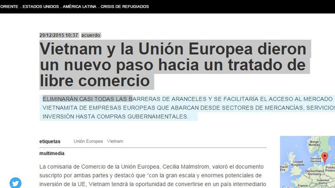 L’Agence Telam salue la fin des négociations de l'ALE Vietnam-UE ảnh 1 L’Agence Telam salue la fin des négociations de l'ALE Vietnam-UE ảnh 1