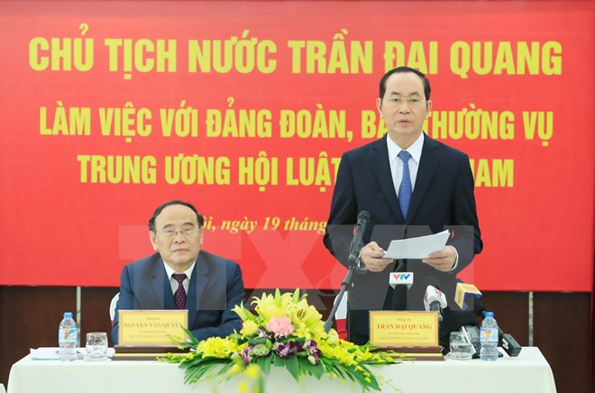 Le président Tran Dai Quang travaille avec l’Association des juristes du Vietnam ảnh 1 Le président Tran Dai Quang travaille avec l’Association des juristes du Vietnam ảnh 1