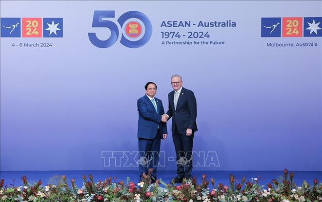 Cérémonie d’accueil officiel pour les chefs des délégation au Sommet spécial ASEAN-Australie ảnh 1 Cérémonie d’accueil officiel pour les chefs des délégation au Sommet spécial ASEAN-Australie ảnh 1