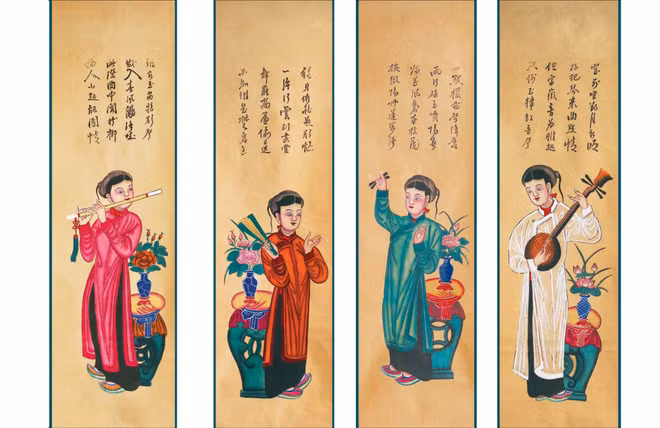 Des peintures folkloriques exposées au Musée des beaux-arts à Hanoï ảnh 1