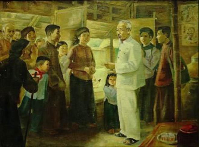 Exposition d’œuvres de plusieurs peintres célèbres sur le Président Ho Chi Minh ảnh 1 Exposition d’œuvres de plusieurs peintres célèbres sur le Président Ho Chi Minh ảnh 1
