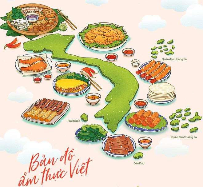 Dessiner une carte culinaire présentant 100 spécialités vietnamiennes ảnh 1 Dessiner une carte culinaire présentant 100 spécialités vietnamiennes ảnh 1