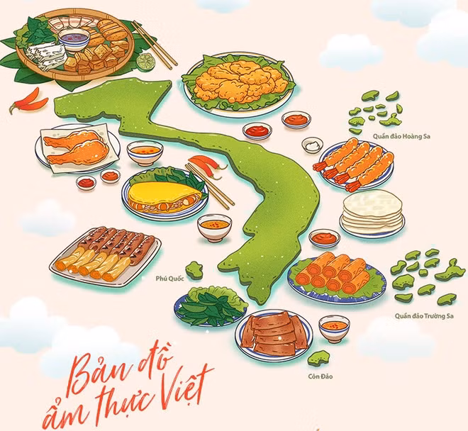 Dessiner une carte culinaire présentant 100 spécialités vietnamiennes ảnh 1