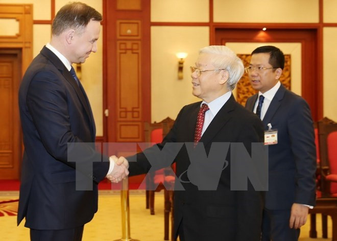 Le secrétaire général Nguyen Phu Trong reçoit le président polonais ảnh 1 Le secrétaire général Nguyen Phu Trong reçoit le président polonais ảnh 1