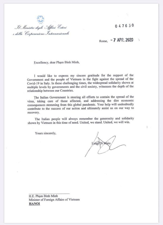 L'Italie remercie le Vietnam pour son assistance dans la lutte contre le COVID-19 ảnh 1