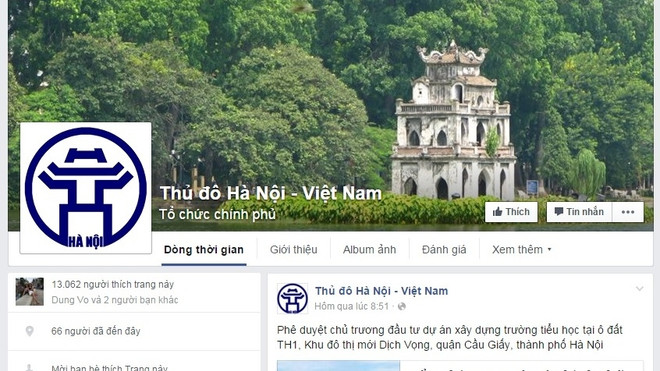 Le Comité populaire de Hanoi est sur Facebook ảnh 1 Le Comité populaire de Hanoi est sur Facebook ảnh 1