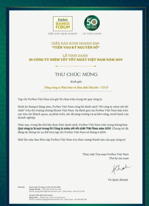 PVFCCo figure parmi les 50 sociétés les mieux cotées en bourse au Vietnam ảnh 1 PVFCCo figure parmi les 50 sociétés les mieux cotées en bourse au Vietnam ảnh 1