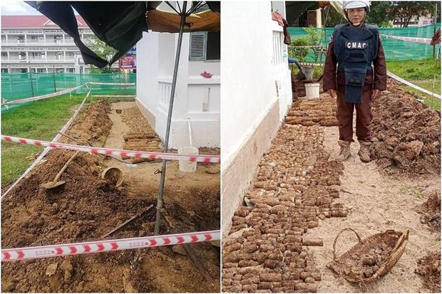 Le Cambodge découvre 2.000 explosifs datant de la guerre enterrés dans un lycée ảnh 1 Le Cambodge découvre 2.000 explosifs datant de la guerre enterrés dans un lycée ảnh 1