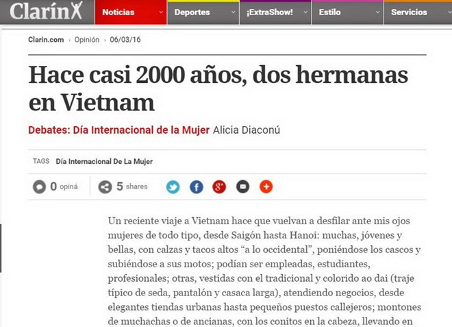 Un journal argentin honore les femmes vietnamiennes ảnh 1 Un journal argentin honore les femmes vietnamiennes ảnh 1