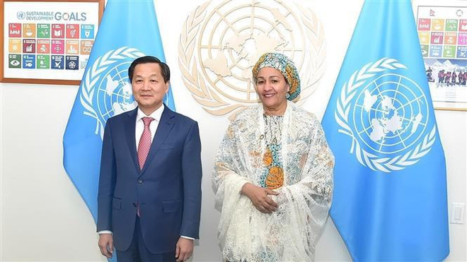 Le vice-PM Lê Minh Khai rencontre la cheffe adjointe de l’ONU Amina Mohammed ảnh 1 Le vice-PM Lê Minh Khai rencontre la cheffe adjointe de l’ONU Amina Mohammed ảnh 1