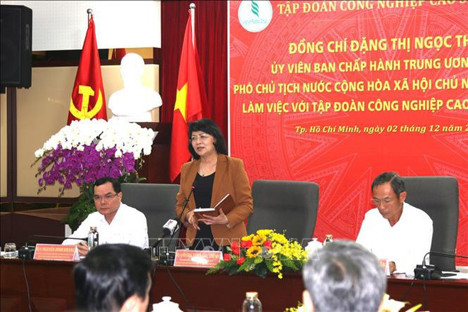 Dang Thi Ngoc Thinh rencontre la direction du groupe du caoutchouc du Vietnam ảnh 1