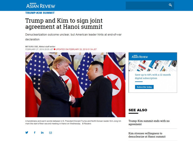 Sommet Etats-Unis – RPDC : les médias japonais apprécient le rôle du Vietnam ảnh 1 Sommet Etats-Unis – RPDC : les médias japonais apprécient le rôle du Vietnam ảnh 1