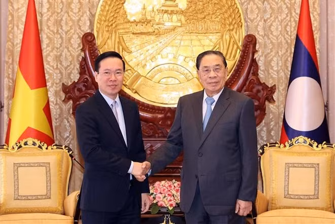 Le président vietnamien rencontre d'anciens hauts dirigeants lao ảnh 1