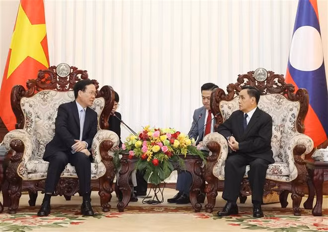 Le président vietnamien rencontre d'anciens hauts dirigeants lao ảnh 2