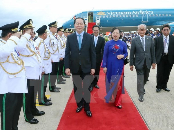 Cérémonie d'accueil officielle du Président Trân Dai Quang au Cambodge ảnh 1 Cérémonie d'accueil officielle du Président Trân Dai Quang au Cambodge ảnh 1