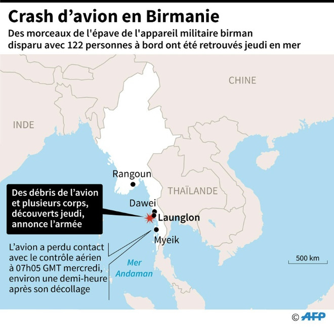 Crash d'avion au Myanmar : 29 corps repêchés en mer ảnh 1 Crash d'avion au Myanmar : 29 corps repêchés en mer ảnh 1