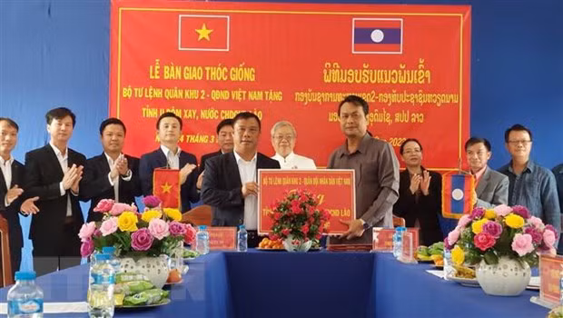 Remise de 10 tonnes de semences de riz à la province lao d’Oudomxay ảnh 1