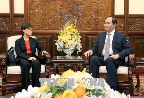 Le président Tran Dai Quang reçoit l’ambassadrice de Singapour au Vietnam ảnh 1