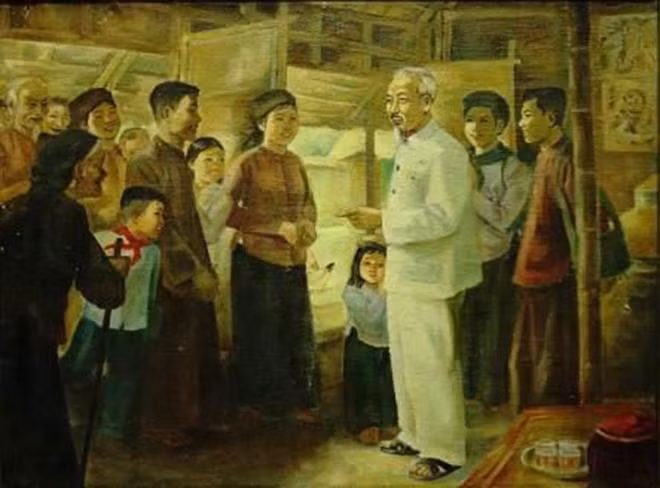 Exposition d’œuvres de plusieurs peintres célèbres sur le Président Ho Chi Minh ảnh 1